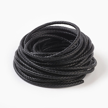 Braided Leather Cord, Leather Jewelry Cord, Jewelry DIY Making Material, Dyed, Round, Black, 5mm, about 10.93 yards(10m)/bundle