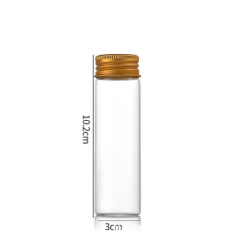Clear Glass Bottles Bead Containers, Screw Top Bead Storage Tubes with Aluminum Cap, Column, Golden, 3x10cm, Capacity: 50ml(1.69fl. oz)