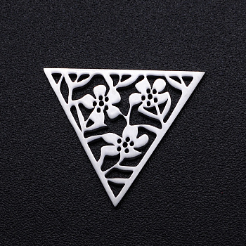 201 Stainless Steel Filigree Joiners Links, Laser Cut, Triangle with Flower, Stainless Steel Color, 17x20x1mm