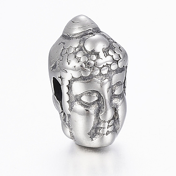 316 Surgical Stainless Steel Beads, Buddha, Antique Silver, 14.5x8x9.5mm, Hole: 2.5mm