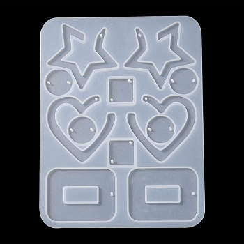 Mixed Shape Pendant & Links Silicone Molds, Resin Casting Molds, For DIY UV Resin, Epoxy Resin Earring Jewelry Making, White, 124x95x4mm