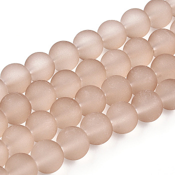 Transparent Glass Bead Strands, for Beading Jewelry Making, Frosted, Round, Tan, 4mm, Hole: 1.1~1.6mm, about 200pcs/strand, 31.4 inch