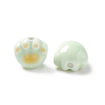 Handmade Printed Porcelain Beads, Cat Paw Prints, Aquamarine, 12x12x9mm, Hole: 2mm
