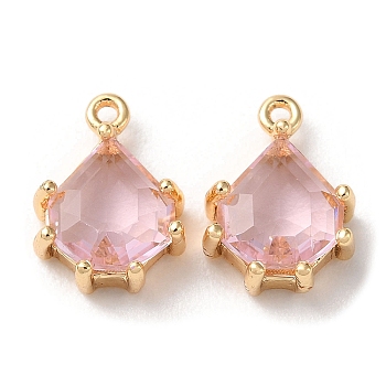 Real 18K Gold Plated Brass Micro Pave Cubic Zirconia Charms, Teardrop, Pink, 11x8x3.5mm, Hole: 0.9mm
