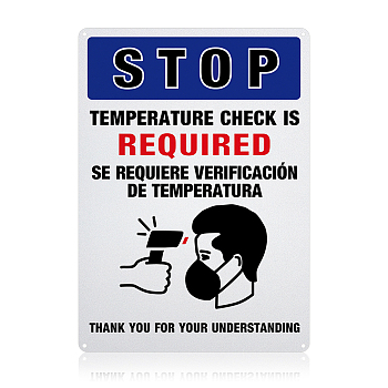 UV Protected & Waterproof Aluminum Warning Signs,  inchTemperature Check is Required inch Signs, Blue, 350x250x1mm, Hole: 4mm