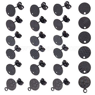 Black Flat Round 304 Stainless Steel Stud Earring Findings