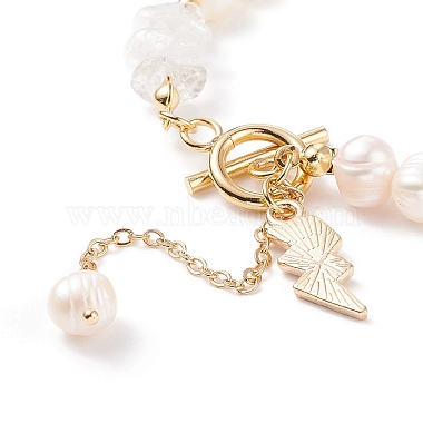 Natural Mixed Stone Chips & Pearl Beaded Bracelet with Enamel Lighting Bolt Charms(BJEW-JB08332-M)-6