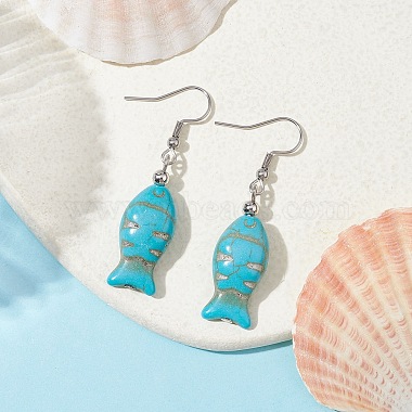 boucles d'oreilles pendantes turquoise synthétique poisson(EJEW-JE05532)-3