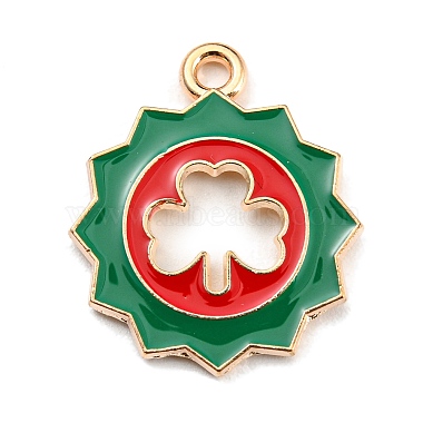 Light Gold Red Flower Alloy+Enamel Pendants