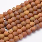 Electroplate Natural Druzy Agate Beads Strands, Round, Frosted, Rainbow Plated, 8~9mm, Hole: 1mm, about 45~48pcs/strand, 14.9 inch(38cm)(G-G708-8mm-01)