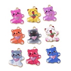 Alloy Enamel Pendants, Cat Shape Charms, Golden, Mixed Color, 23x17.5x4.5mm, Hole: 2.5mm(ENAM-P267-01G-M)