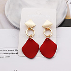 Rhombus with Ring Alloy Baking Paint Dangle Stud Earrings, Golden, FireBrick, 70mm(FS-WG6323B-02)