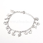 Tarnish Resistant Stainless Steel Charm Bracelets, with Spring Ring Clasps, Stainless Steel Color, 7-1/4 inch(183mm)(BJEW-JB01927)