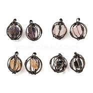 Natural Mixed Stone Pendants, Ball Charms with Rack Plating Red Copper Plated Brass Findings, Lead Free & Cadmium Free, 32.5~33.5x28.5~30.5x24~26.5mm, Hole: 8.5x5mm(G-H293-03R)