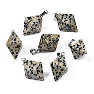 Natural Dalmatian Jasper Pendants, with Platinum Plated Iron Findings, Bicone, 28~29.5x20x20mm, Hole: 4~5x6.5~7mm(G-N326-107H)