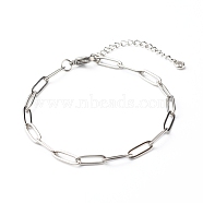 304 Stainless Steel Paperclip Chains Bracelet, Stainless Steel Color, 7-1/4~7-1/2 inch(18.5~19cm)(BJEW-JB06524-02)