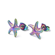 Ion Plating(IP) 304 Stainless Steel Starfish Stud Earrings for Women, Rainbow Color, 12x11.5mm, Pin: 0.8mm(EJEW-I285-06MC)