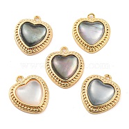 Natural Freshwater Shell Brass Heart Charms, Real 18K Gold Plated, 13.5x12x3.5mm, Hole: 1.2mm(KK-Q806-07G)