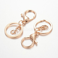 Iron Keychain Clasp Findings, with Alloy Lobster Claw Clasps and Swivel Clasps, Light Gold, 66mm(PALLOY-J682-03KCG)
