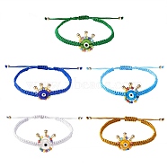 5Pcs 5 Colors Big Evil Eye Braided Bead Bracelet, Adjustable Stackable Bracelet for Teen Girl Women, Mixed Color, Inner Diameter: 2-1/4~4 inch(5.7~10.4cm), 1pc/color(BJEW-SZ0002-36)
