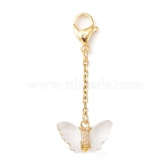Transparent Acrylic Butterfly Pendant Decoration, with 304 Stainless Steel Lobster Claw Clasps, Clear, 41mm(HJEW-JM01172)
