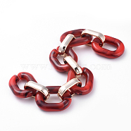 Imitation Gemstone Style Acrylic Handmade Cable Chains, with Rose Gold Plated CCB Plastic Linking Ring, Oval, Dark Red, 39.37 inch(100cm), Link: 23.5x17.5x4.5mm and 18.5x11.5x4.5mm, 1m/strand(AJEW-JB00517-06)