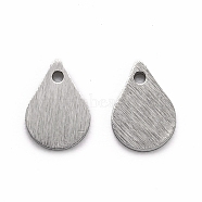 304 Stainless Steel Pendants, Stamping Blank Tag, Laser Cut, Double Side Drawbench Effect, Teardrop, Stainless Steel Color, 7x5x1mm, Hole: 1.8mm(STAS-O133-05H-P)