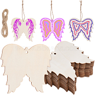 2 Sets Unfinished Wood Pendant Decorations, Jute Rope Hanging Decorations, Wing, 92x100x2mm, Hole: 3mm(WOOD-SC0001-89)