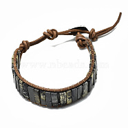 Cowhide Leather Cord Bracelets, with Rectangle Natural Dendritic Agate Beads and Alloy Findings, 9~11 inch(23~28cm)(BJEW-R309-01A-13)