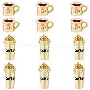 12Pcs 2 Style Brass Charms, Cup with Cafe & Word Coffee, Real 18K Gold Plated, 6.5~15x10~15x7~7.5mm, Hole: 1~3x2~3mm, 6pcs/style(KK-DC0002-41)