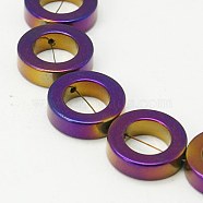 Non-magnetic Synthetic Hematite Beads Strands, Donut, Purple Plated, 14x4mm, Hole: 1mm, about 29pcs/strand, 16 inch(G-E130-4B)