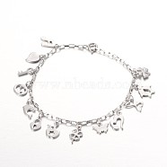 Stainless Steel Charm Bracelets, with Spring Ring Clasps, Stainless Steel Color, 7-1/4 inch(183mm)(BJEW-JB01927)
