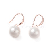 Shell Pearl Dangle Earrings, with Brass Earring Hooks, Round, Rose Gold, 27mm, Pin: 0.9mm(EJEW-F233-01RG)