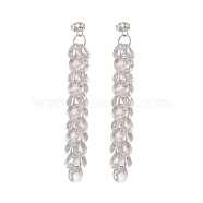 Glass Disc Beaded Tassel Dangle Stud Earrings, 304 Stainless Steel Jewelry for Women, Clear, 74mm, Pin: 0.8mm(EJEW-TA00214)