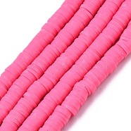 Flat Round Eco-Friendly Handmade Polymer Clay Beads, Disc Heishi Beads for Hawaiian Earring Bracelet Necklace Jewelry Making, Deep Pink, 6x1mm, Hole: 2mm, about 353~378pcs/strand, 17.7 inch(CLAY-R067-6.0mm-48)