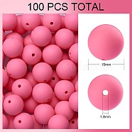 100Pcs Silicone Beads Round Rubber Bead 15MM Loose Spacer Beads for DIY Supplies Jewelry Keychain Making, Hot Pink, 15mm(JX443A)