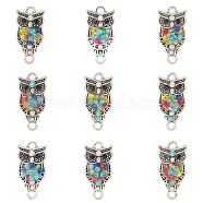 10Pcs Owl Shaped Alloy Rhinestone Connector Charms, with Colorful Glass Seed Beads, Antique Silver, 23x11x4mm, Hole: 2mm(PALLOY-CJ0002-63)