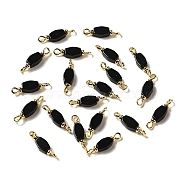 Natural Black Onyx(Dyed & Heated) Connector Charms, Hexagon Links with Real 18K Gold Plated Brass Loops, 18.5~19x5x3~3.5mm, Hole: 1.6mm(FIND-C046-09B-G)