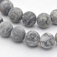 Natural Map Stone/Polychrome Jasper/Picasso Stone/Picasso Jasper Beads Strands, Round, Frosted, 6mm, Hole: 1mm, about 59pcs/strand, 15 inch(G-D657-6mm)
