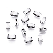 Electroplate Glass Seed Beads, 2-Hole, Rectangle, Platinum Plated, 4.5~5.5x2x2~2.5mm, Hole: 0.5~0.8mm(SEED-S023-44B-04)