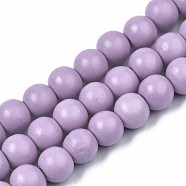 Painted Natural Wood Beads Strands, Round, Lilac, 10x8~9mm, Hole: 2~3mm, about 41~42pcs/strand, 13.98 inch~14.61 inch(35.5~37.1cm)(WOOD-S053-54G)