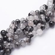 Natural Black Rutilated Quartz Beads Strands, Round, 8mm, Hole: 1mm, 23pcs/strand, 8 inch(G-D295-8mm)