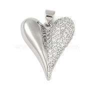 Brass Micro Pave Clear Cubic Zirconia Pendants, Heart, Platinum, 24x20x5mm, Hole: 3.5mm(KK-S392-02P)