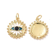 Flat Round with Eye Pattern Brass Enamel Pendants, with Jump Rings, Cadmium Free & Nickel Free & Lead Free, Real 18K Gold Plated, 17.5x15x2.5mm, Hole: 3.4mm(KK-G435-16G)