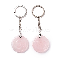 Natural Rose Quartz Vortex Pendant Keychain, with Brass Keychain Ring, 9cm(KEYC-E038-01P-04)