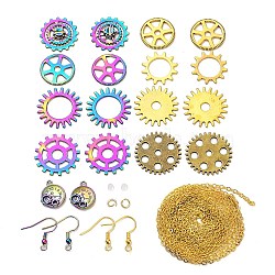DIY Gear Dangle Earring Making Kits, Including Alloy Pendants & Links Connectors, Brass Cable Chains, Iron & 201 Stainless Steel Earring Hooks, Mixed Color(DIY-SZ0008-89)