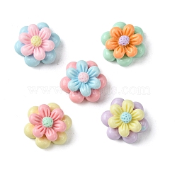 Opaque Resin Decoden Cabochons, Double Layer Flower, Mixed Color, 13.5x7mm(RESI-K038-01)