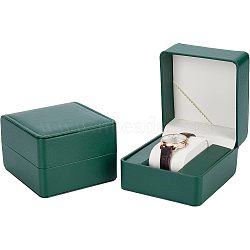 PU Leather Watch Boxes, with Pillow, Sauqre, Lime Green, 11x10.1x7.3cm(CON-WH0086-031B)