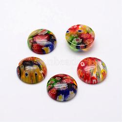 Handmade Millefiori Glass Cabochons, Half Round/Dome, Mixed Color, 18x5~7mm(LAMP-G121-22)