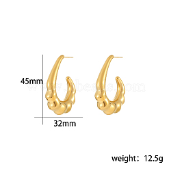 Stylish Stainless Steel C-Shaped Stud Earrings, Real 18K Gold Plated, 45x32mm(ND2304-3)